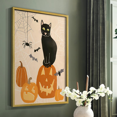«Pumpkin Patch Cats II», reproduction encadrée - bois massif
