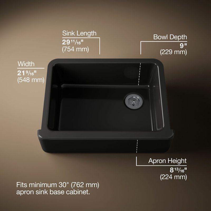 Évier de cuisine campagnard à simple cuve de L 29,69 po x l 21,69 po Whitehaven, Noir