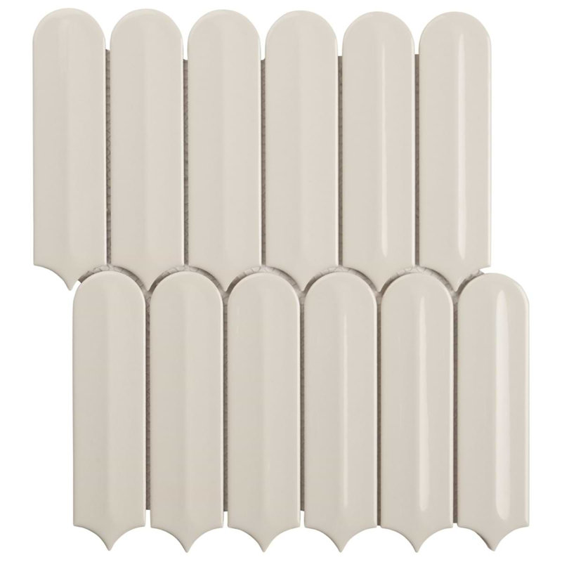 Brookline Feather 2x7 Fish Scale Glossy Ceramic Mosaic Tile, Mushroom Gray