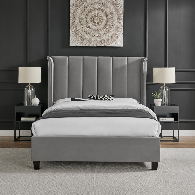 Aley Upholstered Bed, Silver, Double (4'6)
