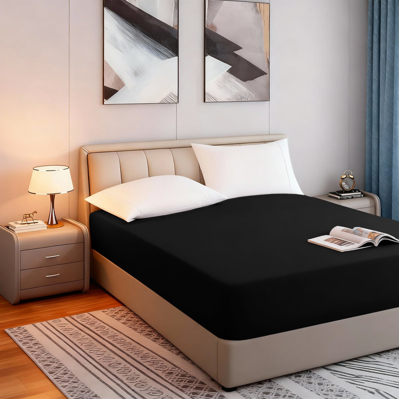 Tanvish Luxury Microfiber Fitted Sheet - 40 cm Deep Pocket, Ultra-Soft - Wrinkle-Free and Easy Care, Single (3'), Black
