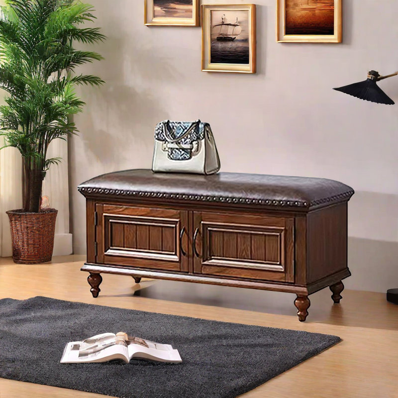 American vintage shoe bench, Brown