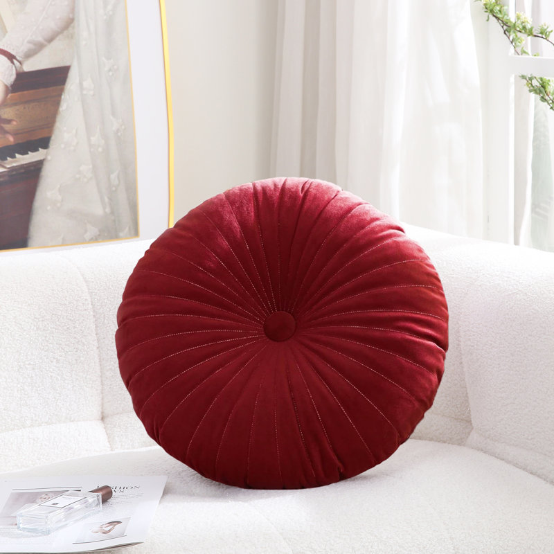 PUMPKIN SEAT Velvet Round Decorative Pillow for Sofa Decor (18-Inch), Red