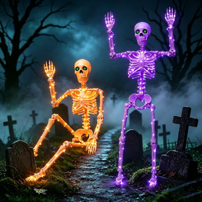 Lot de 2 squelettes lumineux décoratifs pour l'Halloween, pour maison hantée, fête d'Halloween, décoration intérieure et extérieure, cimetière, jardin.