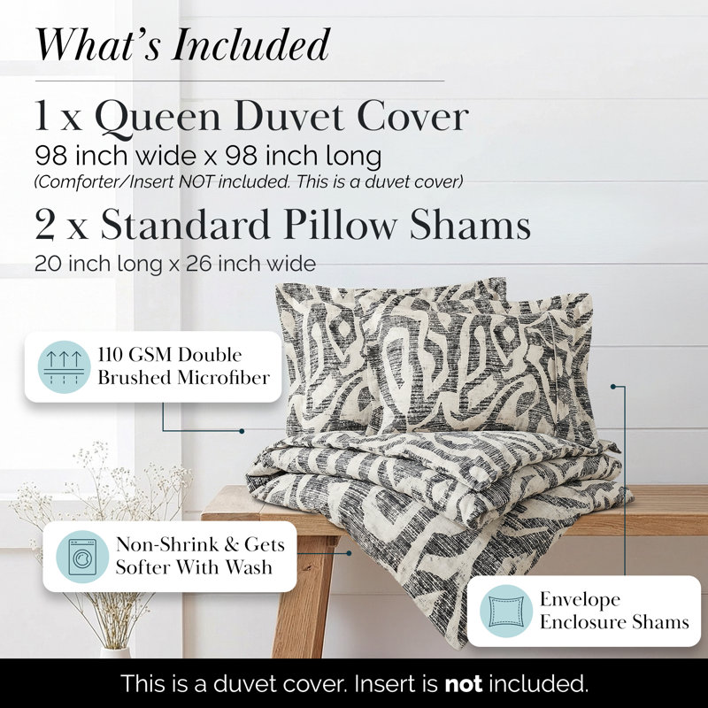 Ensemble de housse de couette en microfibre Khari, Housse de couette double et 2 taies décoratives, Gris