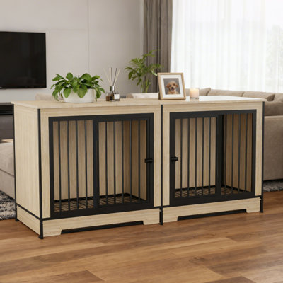 Meuble pour chien XL en bois avec chambre double et plateau