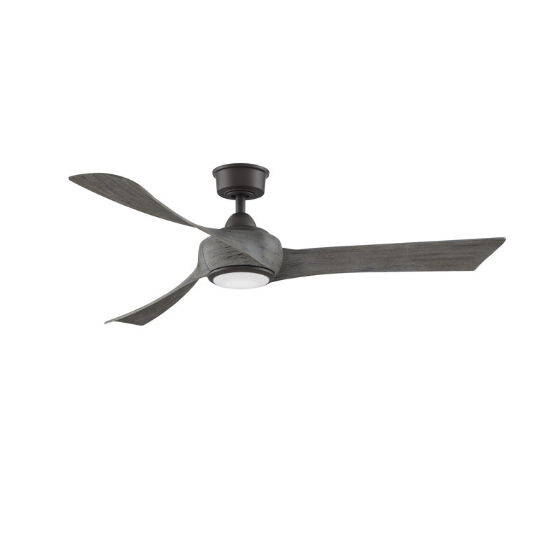 Ventilateur de plafond intérieur / extérieur de 56 pouces avec ensemble de lumières DEL CCT Wrap, Nickel brossé, Bois patiné