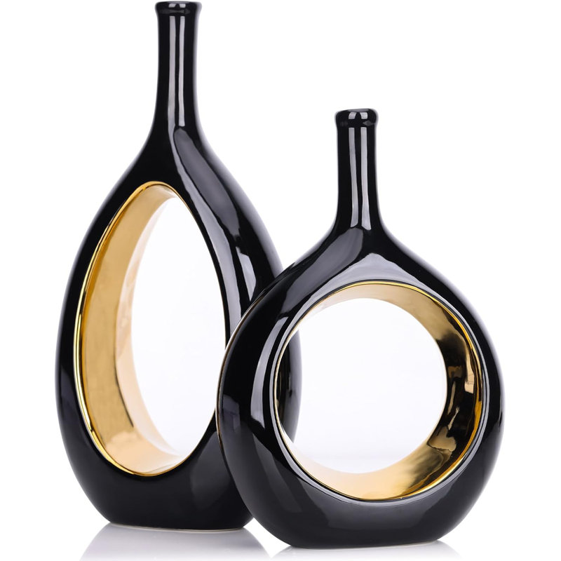 Vase en céramique or brillant , Black/Gold