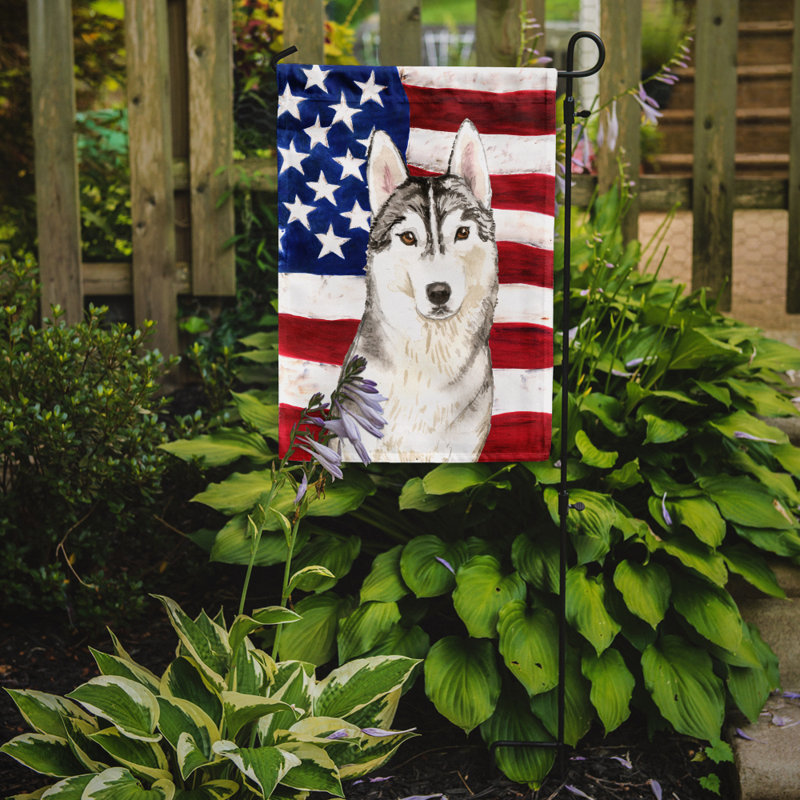 2 côtés en polyester de 2 côtés american drapeau de jardin, Husky sibérien
