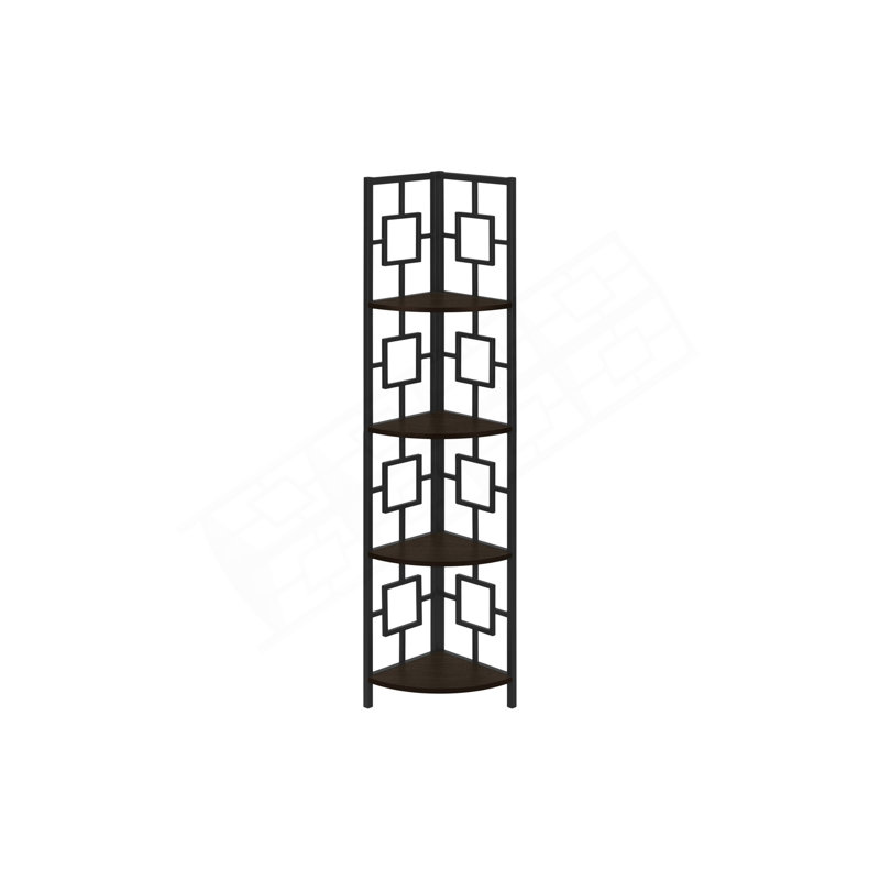 Bibliothèque, bibliothèque, étagère, d'angle, 4 niveaux, H 62 po, bureau, chambre à coucher, stratifié, métal, contemporain, moderne