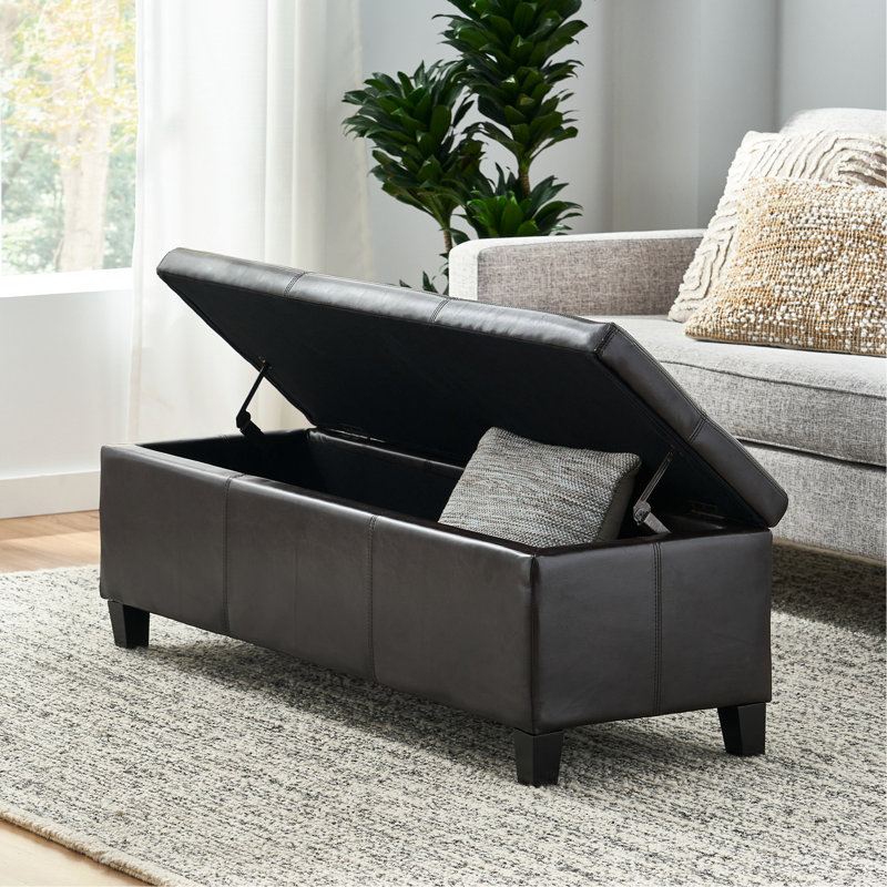 Rangement rectangulaire en similicuir pour espace de vie, banc, H 16,06 po, Brun