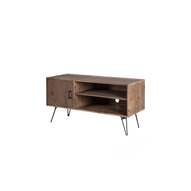 Simple, Modern, Vintage Reclaimed Wood TV Stand With One Cabinet And Two Open Shelves For Living Room, TV Stand