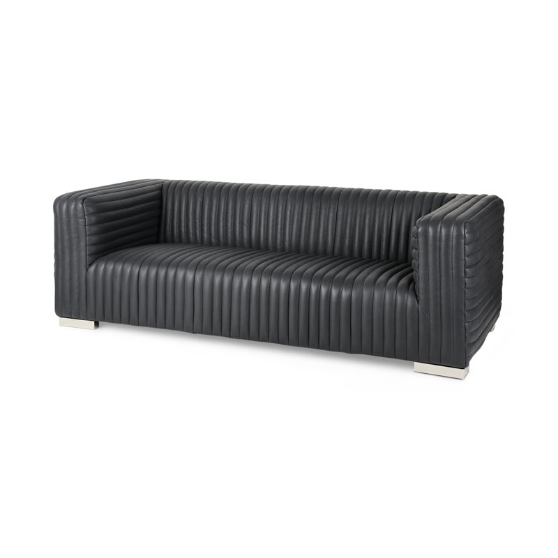 Canapé Mcnew, Cuir véritable noir, H 26,5 po x l 82,5 po x P 38,5 po