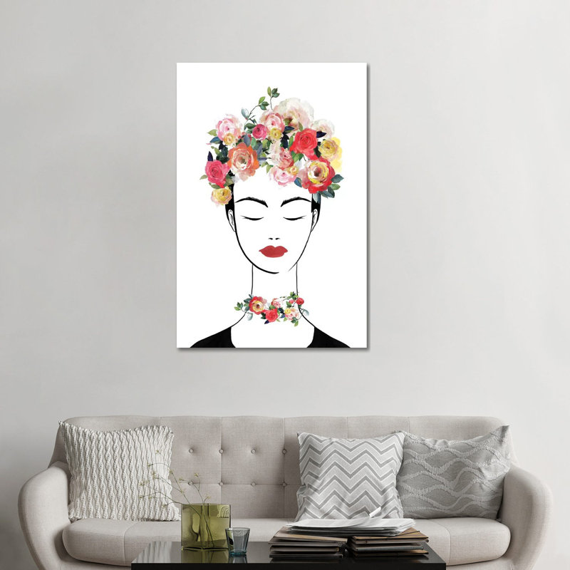«Flower Crown Frida II» par Isabelle Z - impression d'art graphique, H 48 po x l 32 po x P 1,5 po, Aucun mat, Toile tendue