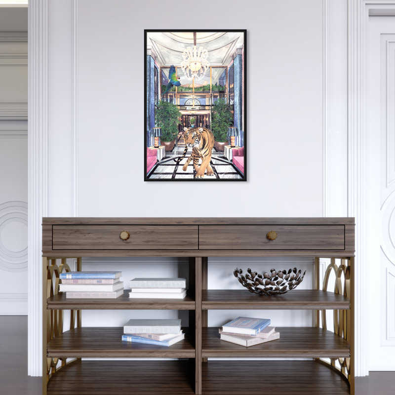 «Animals Wild Couture Pastel, Glam Blue - peinture sur toile flottante encadrée, H 24 po x l 16 po, Cadre flottant noir