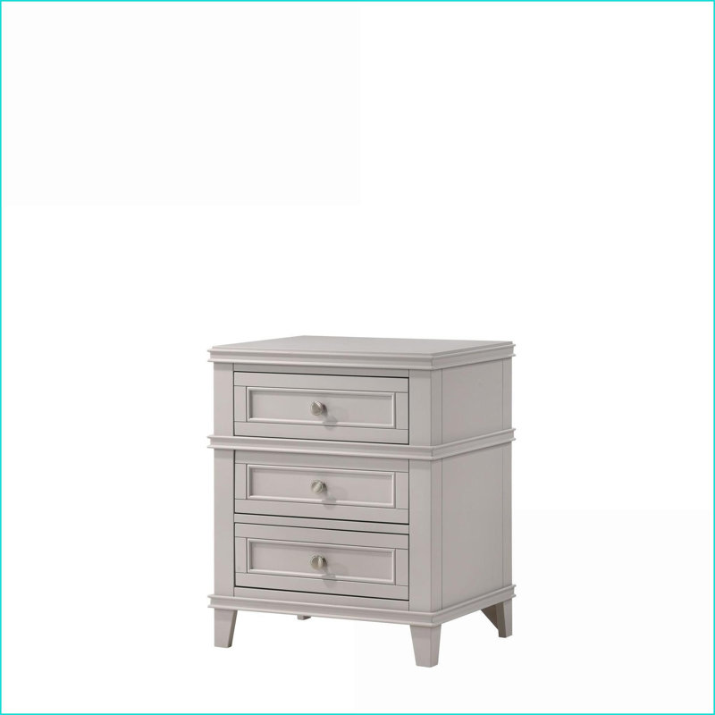 Table de chevet 3 tiroirs avec USB - Rangement en peuplier massif, Gris