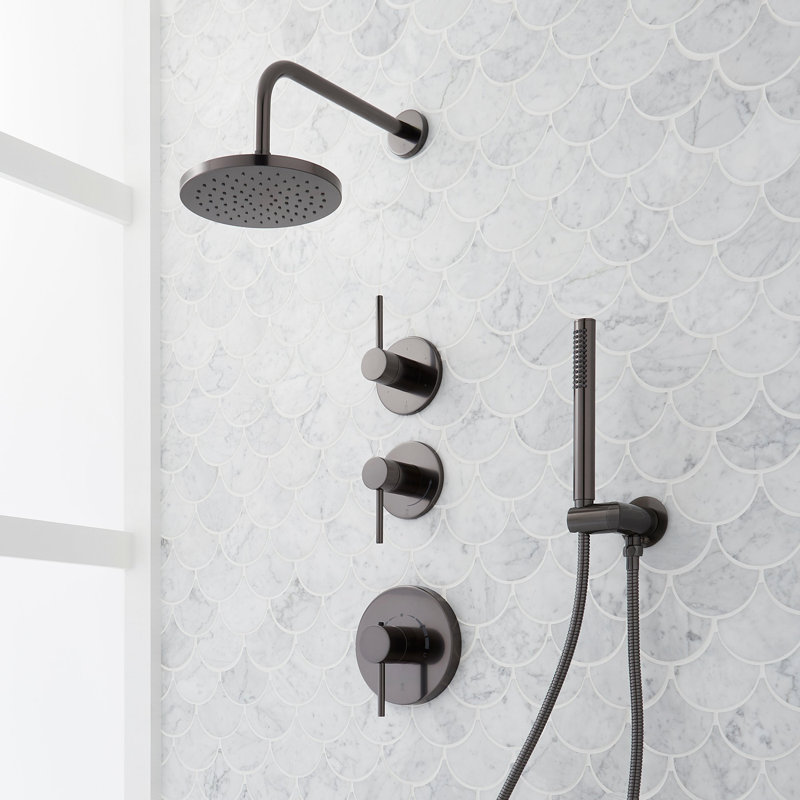 Lexia Thermostatic Shower System with Rain Shower Head, Hand Shower, Hose, Valve Trim and Diverter