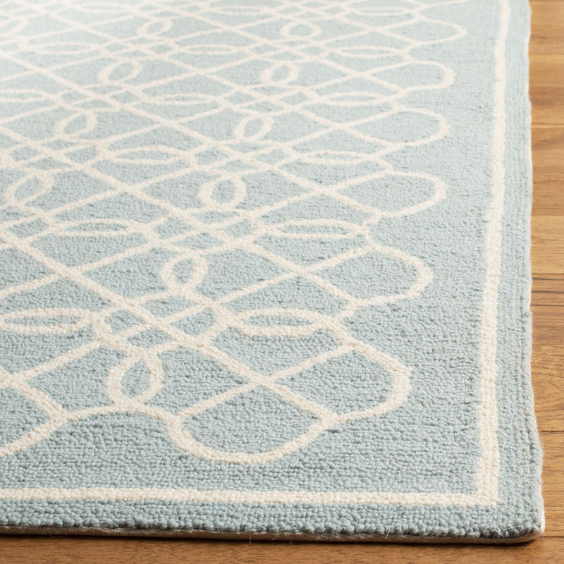 Hollander Hand-Hooked Wool Blue Area Rug, Square 8'