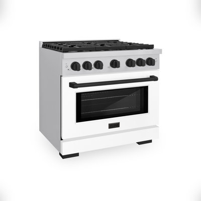 ZLINE Autograph Edition 36 in. 5.2 cu. ft. Paramount Gas Range with 6 Burner Cooktop and Convection Gas Oven in Stainless Steel with White Matte Door and Matte Black Accents (SGRZ-WM-36-MB)