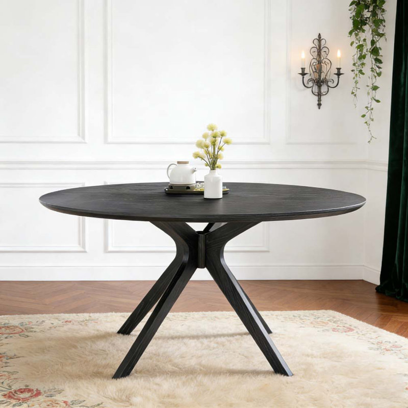 Table de salle à manger 47,2 "en bois massif pour 4-6 personnes, Noir