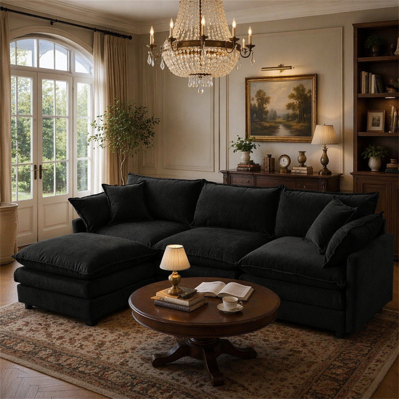 Canapé modulaire de 105 po, Noir, Orienté vers la gauche