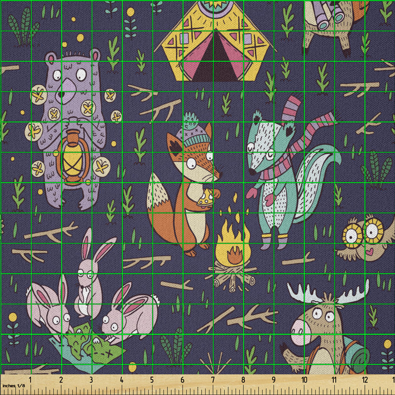 Darik Camping Concept of Wild Forest Animals Animals Moose Fox Deer and Bear Multi-Purpose Fabric