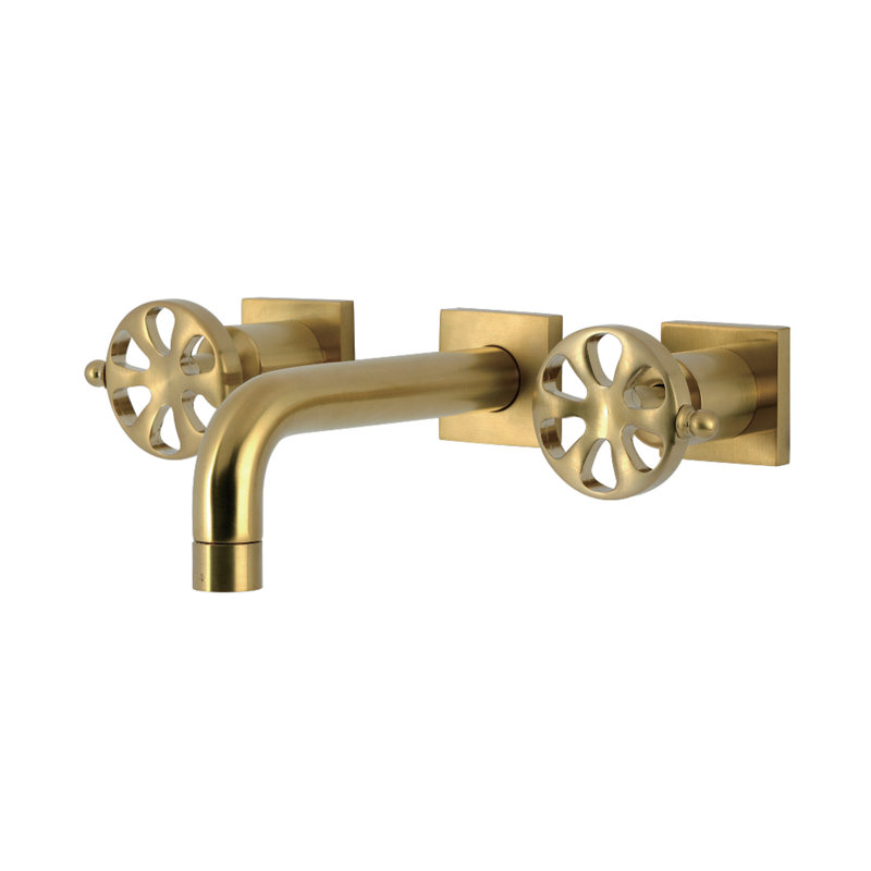 Kingston Brass Belknap Two-Handle 3-Hole Wall Mount Bathroom Faucet, Brushed Brass