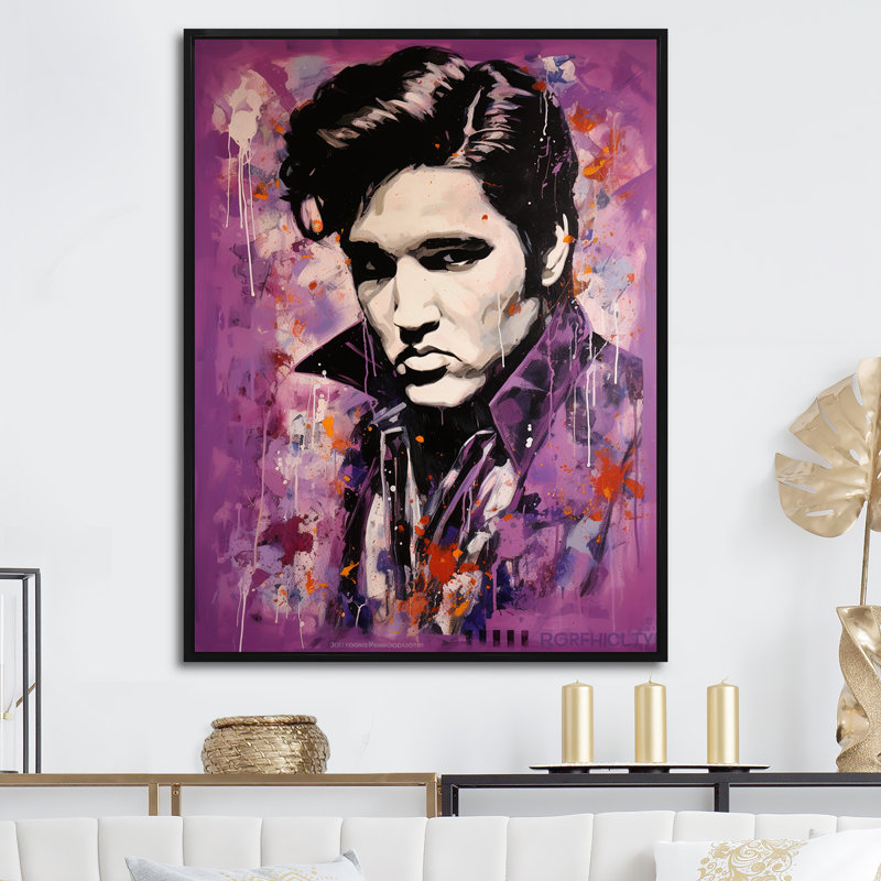 «Music Icon», reproduction d'art sur toile, portrait de Presley mauve, H 20 po x l 12 po x P 1 po, Cadre flottant noir