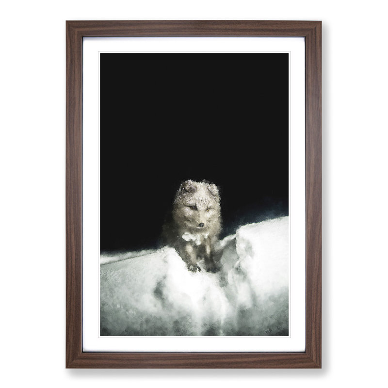 Arctic Snow Fox Vol.2 - Picture Frame Painting, Walnut Framed, 48cm H x 36cm W x 2cm D