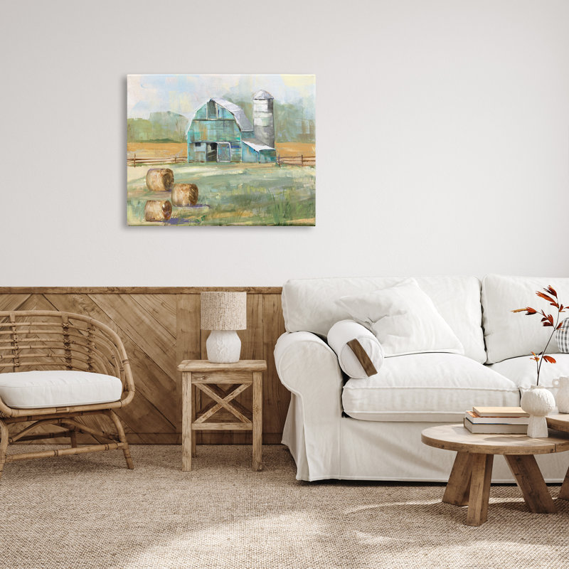 «Contemporary Farm Farm Barn Bails Empty Field» par Sally Swatland, impression sur toile tendue, H 30 po x l 40 po