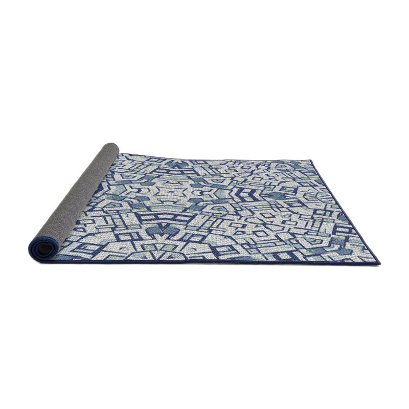 Bleu abstrait/blanc cassé Tapis décoratif, Rond 8 pi