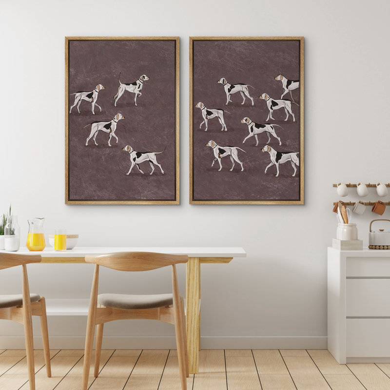 Illustration de motif de chien minimaliste, reproduction d'art sur toile encadrée pour chambre principale, 2 pièces, Naturel