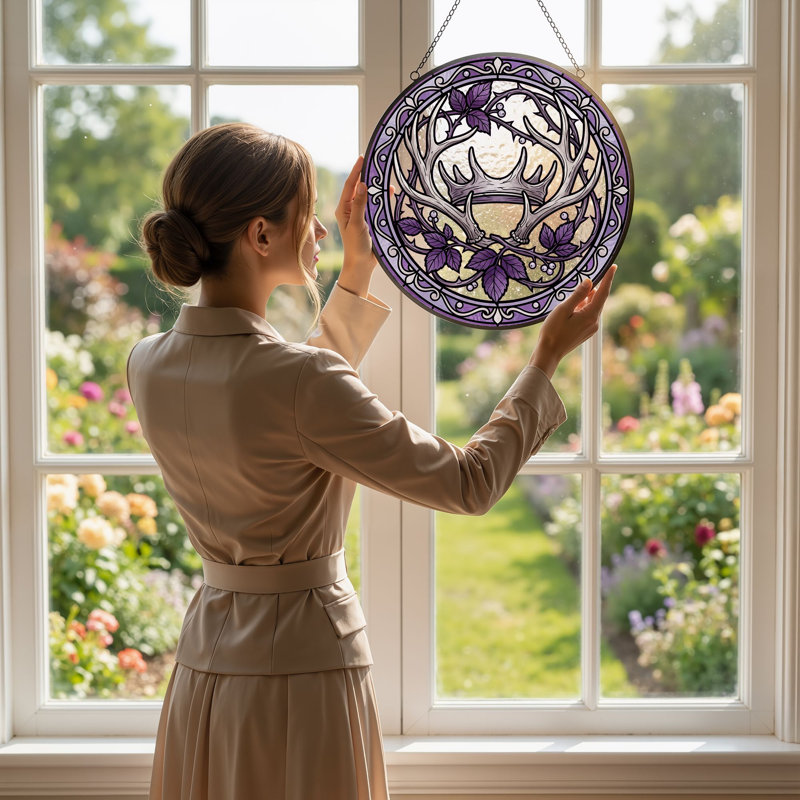 Panneau de vitrail en verre coloré, 7,8 heures, 7.8"H