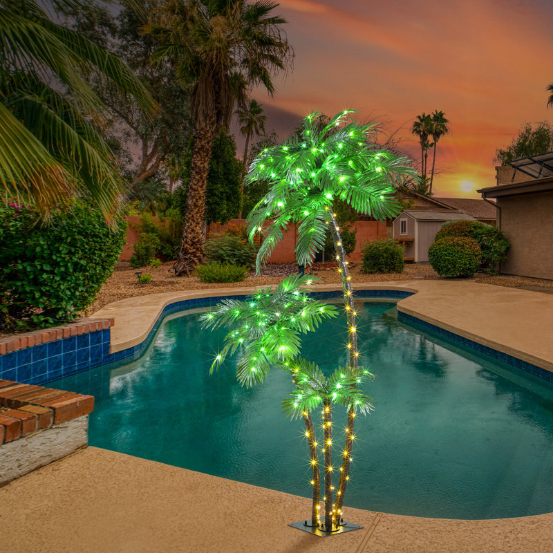 Faux Palm Tree in Metal Freestanding, 84" H x 10" W x 30" D