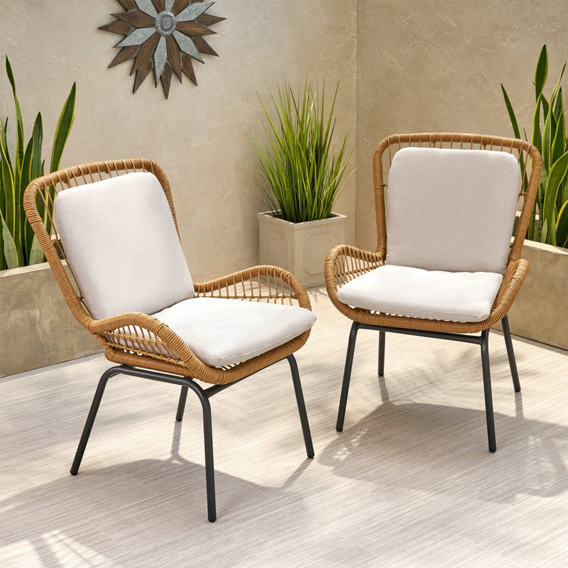 Chaise de patio avec coussins (ensemble de 2), Coussin beige / structure brun clair
