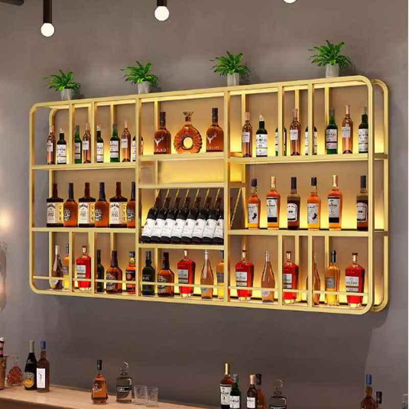 Creative Luxury Wall Mounted Wine Rack, Gold, 45.2" H x 94.4" W x 7.8" D