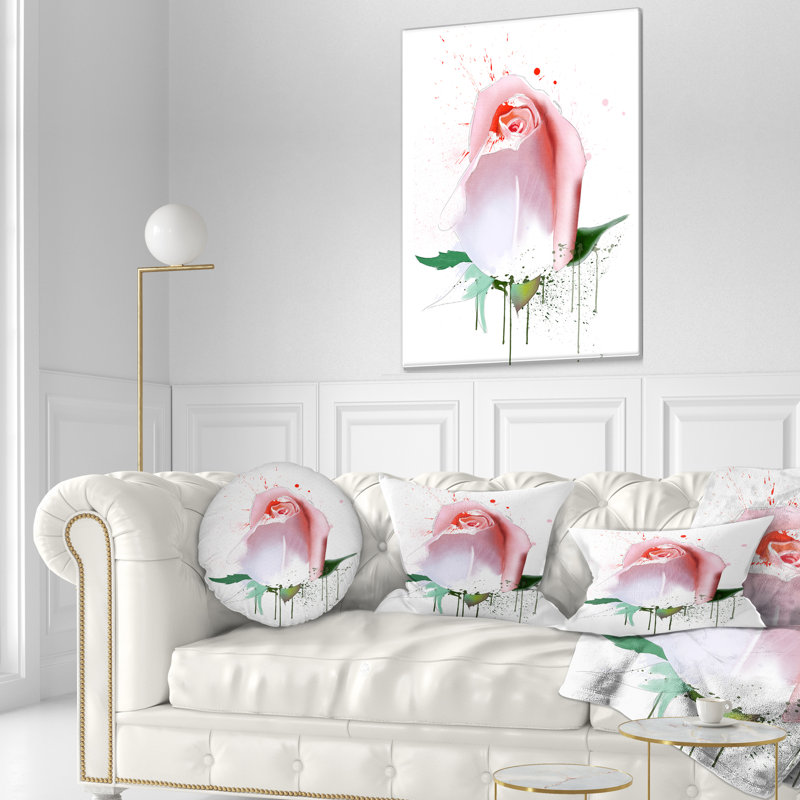 Coussin lombaire floral rose avec des éclaboussures de peinture