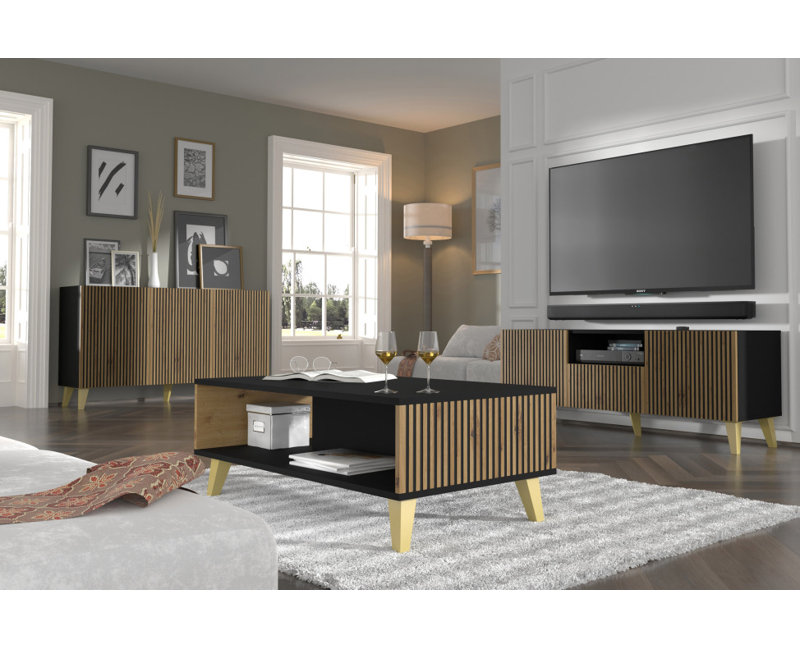 Ravenna Coffee Table with Storage, Matte Black, Gold