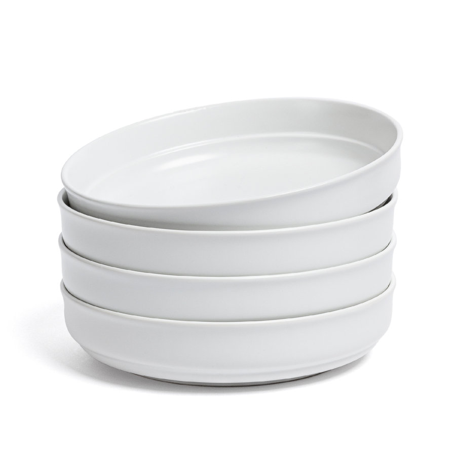 over&back Rimmed 32oz Semi Hand-Finished Stoneware Dinner Bowls, Set of 4