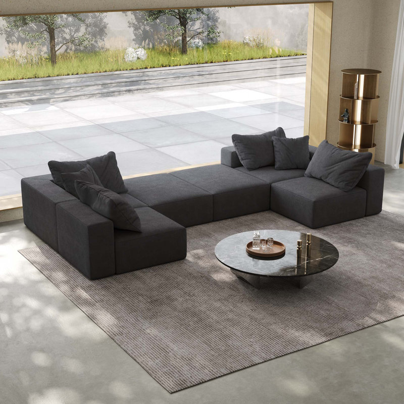 Très grand canapé en nuage éponge, ensemble de canapé modulaire rembourré modulaire, ensemble modulaire de salon modulaire en forme de U de 162 po avec 6 coussins, canapé-lit combiné gratuit pour le salon, la chambre à coucher
