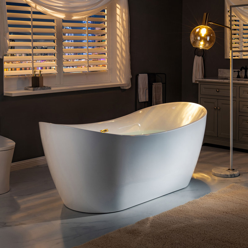 71" x 32" Freestanding Soaking Acrylic Bathtub, Brushed Nickel, White