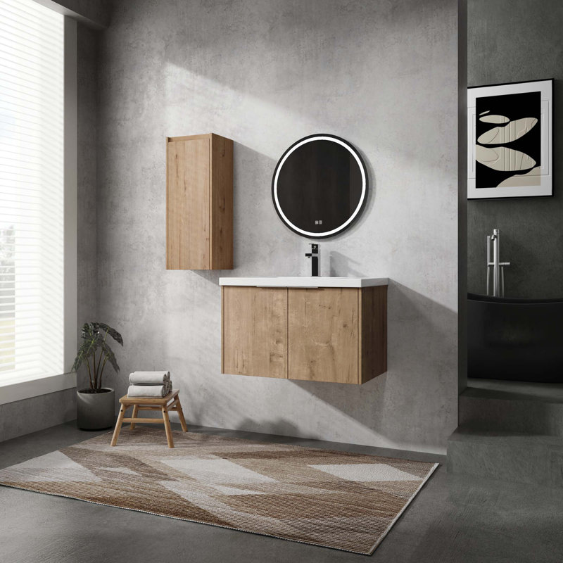 Meuble-lavabo mural 30 po avec lavabo et armoire latérale, portes