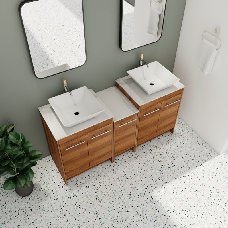 Meuble-lavabo double 59,3 po avec plateau en pierre frittée Delayne