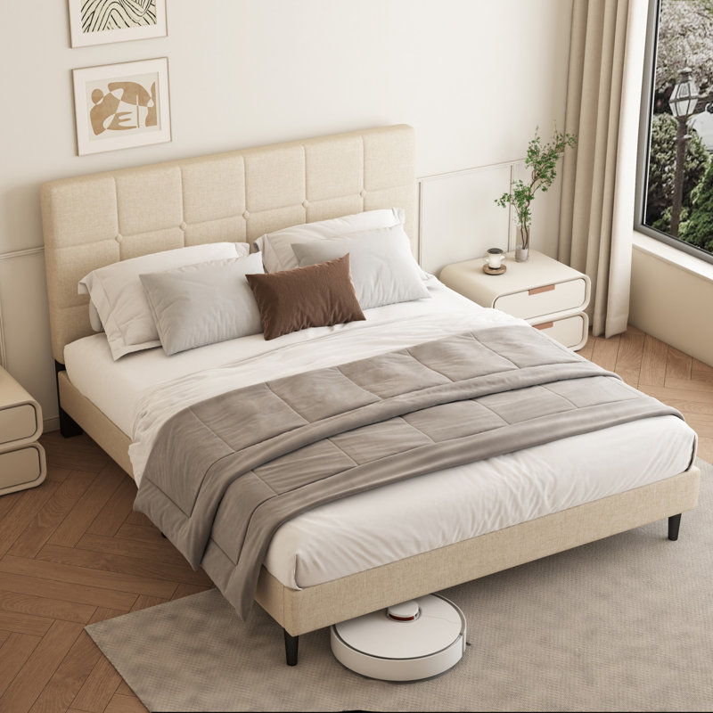 Upholstered Bed Frame with Headboard, Kingsize (5')