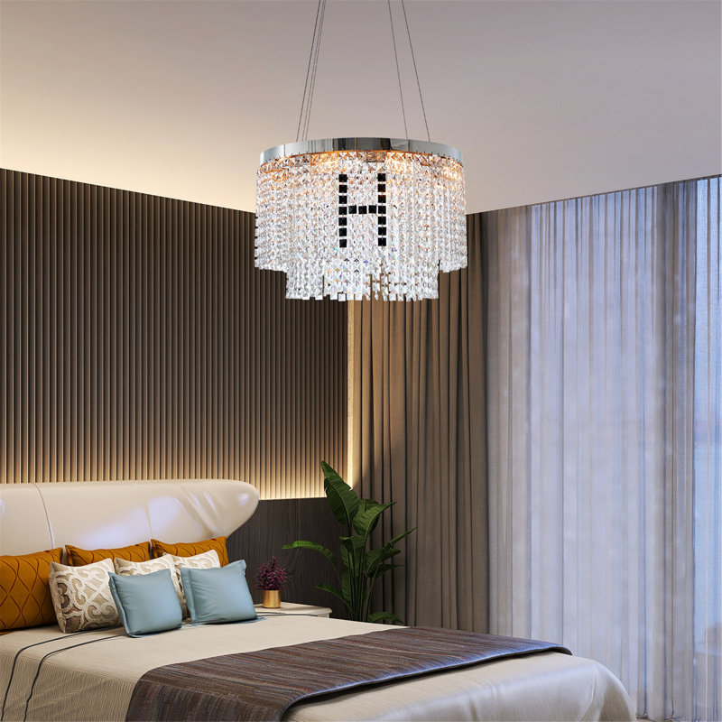 Lustre moderne en cristal rond avec cristal de luxe, solide et durable