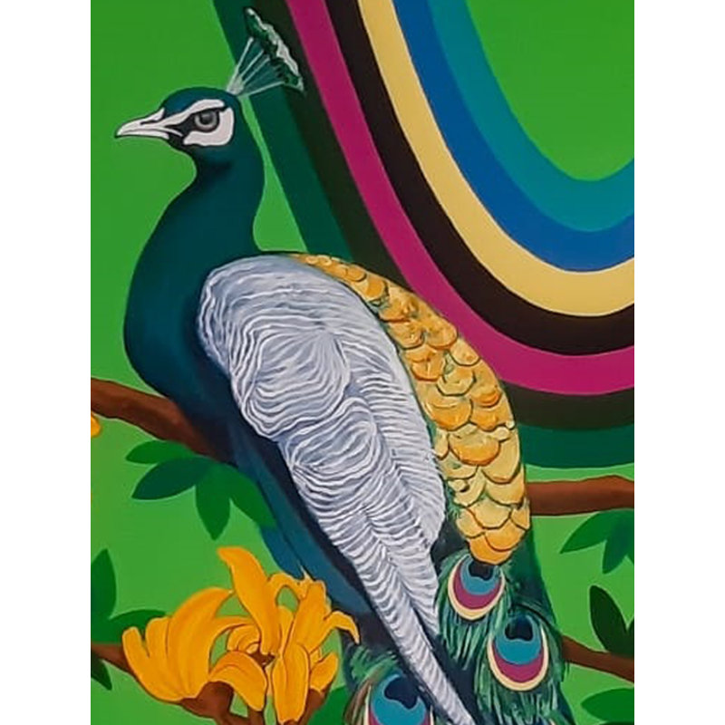 Paons au printemps | Acrylique sur toile | Par Debrata Basu