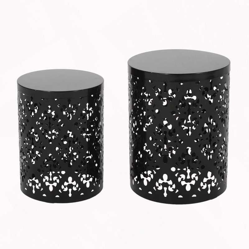 Patio End Table with Metal Frame,Round Top, Black