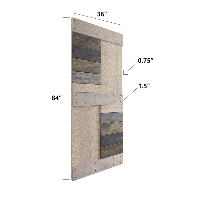 Porte de grange coulissante en bois noueux bricolage Coast S Sequoia EMBossing S Series sans quincaillerie, 36 po x 84 po