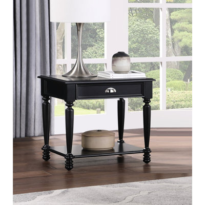 Table de bout traditionnelle avec finition noire et tablette pour la maison, salon, tiroir en bois