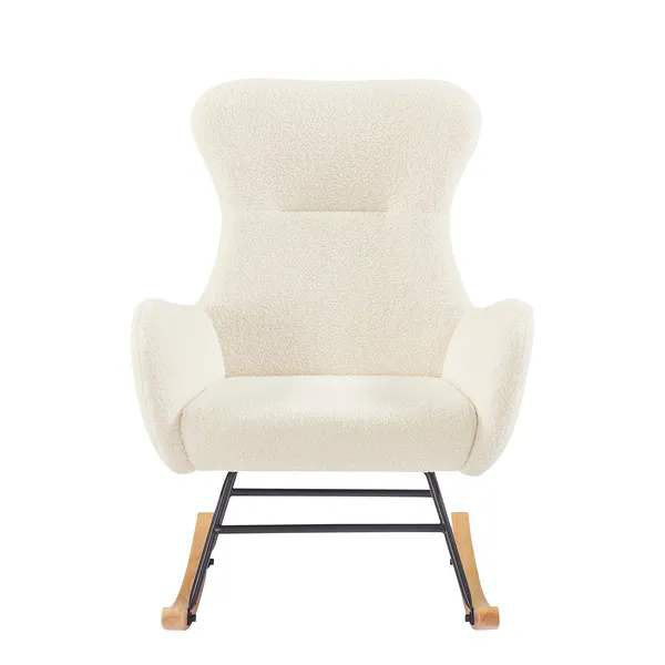 Chaise berçante en tissu blanc cassé
